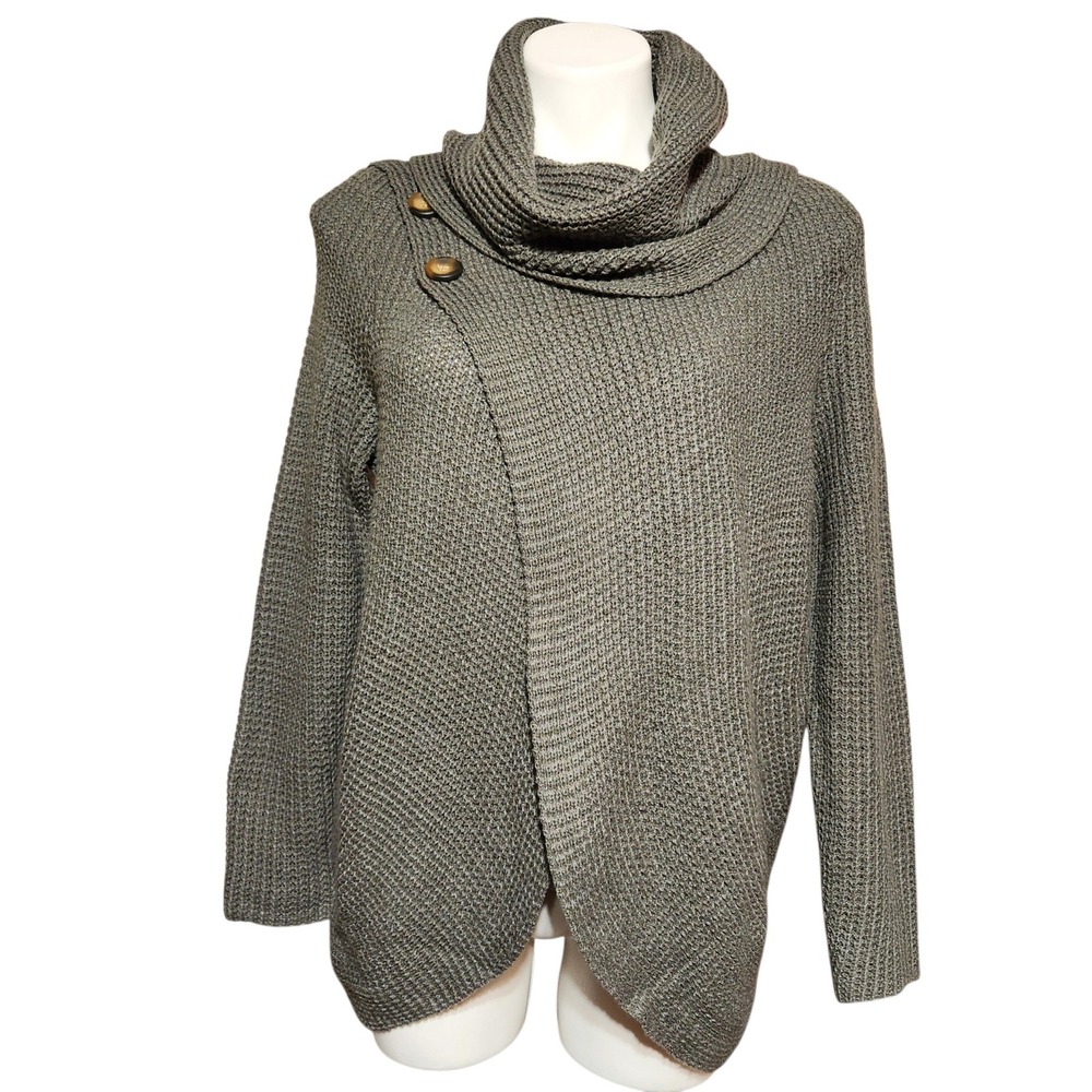 Kate & Sam waffle knit sweater wrap tulip hem gray small